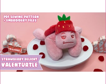 DIGITAL Strawberry Valenturtle PDF Plush Sewing Pattern + Embroidery Files