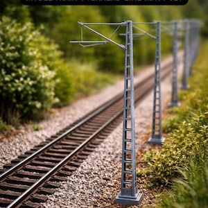 5 postes de catenaria a escala H0 – Juego de mástiles para líneas aéreas de trenes en miniatura