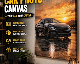 Custom Car Photo Canvas Print Personalized Gift for Car Lover from Your Picture