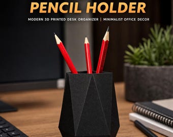 Galactic Black Pencil Holder - Modern 3D Printed Desk Organizer | Minimalist Office Decor