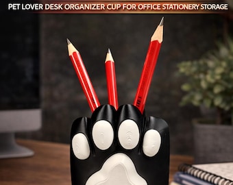 Kawaii Cat Paw Pencil Holder - Pet Lover Desk Organizer Cup for Office Stationery Storage