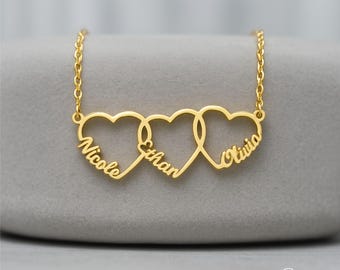 Personalisierte Familie Halskette, Multiple Herz Halskette mit Name Gold, Benutzerdefinierte Name Halskette für Frau, Jahrestag Geschenk für Sie, Geburtstag Geschenk