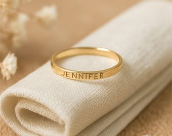 Custom Engraved Coordinate Ring, Personalized Name Ring, Minimalist Stackable Rings, Double Side Engraved Gold Ring, Dainty Women Name Ring