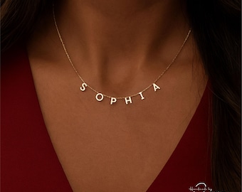 Custom Letter Necklace, Multiple Initial Name Necklace, Dainty Spaced Letter Name Jewelry, Personalized Name Necklace, Birthday Gift for Her