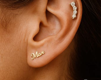 Custom Stud Earring with Name, Personalized Jewelry in Gold or Silver, Name Earring for Her, Unique Jewelry Gift for Women, Teens, and Girls
