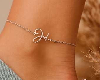 Zierliches Namensschild Fußkettchen, Fuß-Namensarmband, Gold-Anfangs-Fußkettchen, Damen-Namensfußkettchen, Schrift-Namens-Schmuck, Brautjungfer Ankle-Armband Geschenk