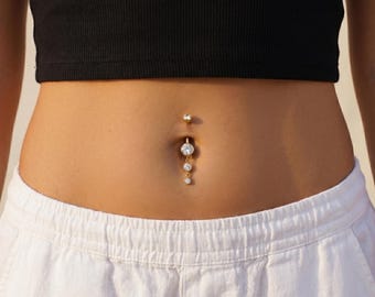 14G 10mm-12mm Titanium Belly Button Ring, Dangle Belly Piercing, CZ Naval Piercing Jewelry, Gold Belly Button Ring, Women Body Jewelry Gift