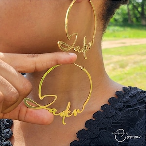 Custom Hoop Earrings. Custom Name Earrings. Personalized Large Hoop Earrings. Solid Gold Earrings. Large Earrings. Personalized Gift for Her