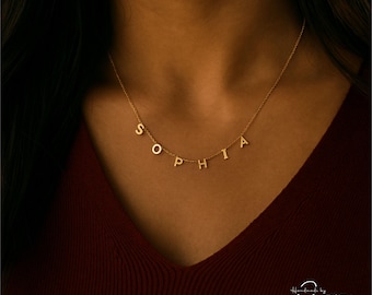 Custom Letter Pendant, Multiple Initial Name Necklace, Personalized Spaced Letter Name Jewelry, Minimalist Name Necklace, Birthday Jewelry