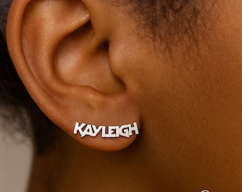 Personalized Name Earring Stud, Silver Name Earrings, Minimalist Name Stud Earring, Custom Name Earring for Women, Jewelry Birthday Gift
