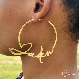 Custom Name Hoop Earrings. Personalized Name Hoop Earrings. Large Hoop Earrings. Gold Nameplate Hoop Earrings. Personalized Gift for Her.