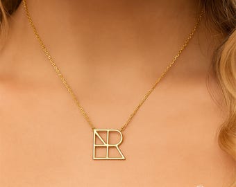 Collier prénom avec logo, logo de collier avec initiales, collier prénom personnalisé, pendentif en or monogramme personnalisé, cadeau de Noël, cadeau d'anniversaire