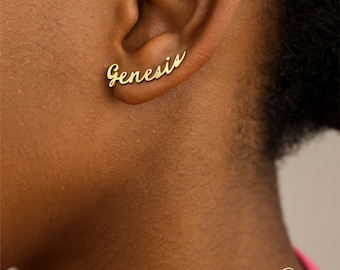 Custom Stud Name Earring, 18k Gold Name Earrings, Minimalist Name Stud Earring, Personalized Name Earring for Women, Birthday Gift for Her