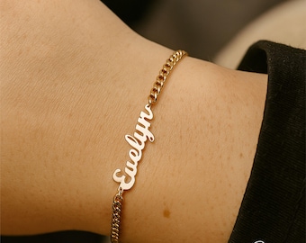 Custom Nameplate Bracelet, Personalized Women Name Bracelet, 18k Gold Plated Letter Bracelet, Name Jewelry, Minimalist Name Bracelet for Her