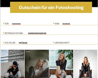 Gutschein Fotoshooting 200 Euro | Personalisierter Gutschein | Gutschein zum selbst drucken | Einzigartige Geschenkidee