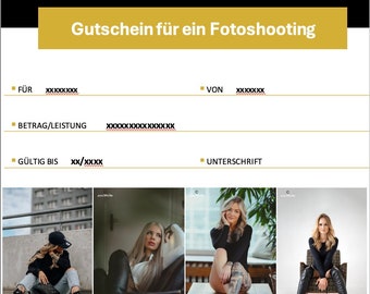 Gutschein Fotoshooting 100 Euro | Personalisierter Gutschein | Gutschein zum selbst drucken | Einzigartige Geschenkidee