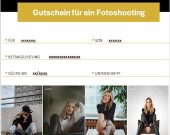 Gutschein Fotoshooting 1,5 Stunden | Personalisierter Gutschein | Gutschein zum selbst drucken | Einzigartige Geschenkidee