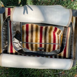 1960-1970 Velvet and Leather Striped Zippered Nesting Suitcase Luggage Set image 10