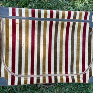 1960-1970 Velvet and Leather Striped Zippered Nesting Suitcase Luggage Set image 2