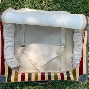 1960-1970 Velvet and Leather Striped Zippered Nesting Suitcase Luggage Set image 5