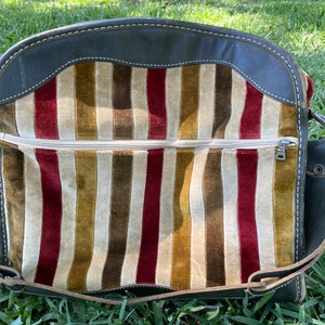 1960-1970 Velvet and Leather Striped Zippered Nesting Suitcase Luggage Set image 7