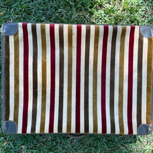 1960-1970 Velvet and Leather Striped Zippered Nesting Suitcase Luggage Set image 4