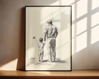 Vintage Golf father and son wall art print, Nursery Wall Art Kids Sports Wall Printable, dad and son Print, Nostalgic Wall Decor golf lovers