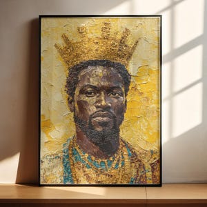King Mansa Musa Canvas palette knife painting print wall art home warming gift for African historian bedroom poster lounge décor printable