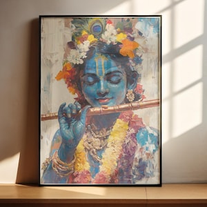 pittura con spatola di sri krishna, carta da parati krishna, poster di arte murale di lord krishna, divinità indù, divinità indiane, lord krishna, arte digitale su tela