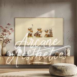 frame tv Vintage Golf Teddy Bear Wall Art Watercolor Illustration of Bears in Retro Outfit golf lovers, Nostalgic gift for Golf Enthusiasts