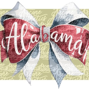Alabama coquette bow png pour sublimation imprimable game day sport féminin ruban aquarelle clipart planificateur sticker cadeau pour elle 300 DPI