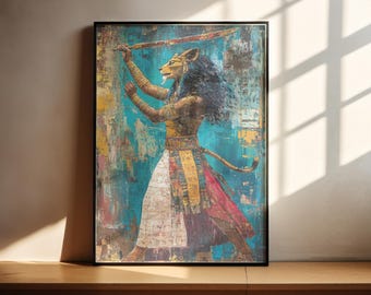 Sekhmet palette Knife painting wall art poster gift for Egyptian lover ancient Egypt warrior goddess of war healing medicine the Eye of Ra.