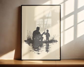 Vintage father and son Fishing decor wall art print, Nursery Wall Art Kids Sports Printable dad & son Nostalgic picture dad and son print
