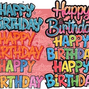 Lot de 6 joyeux anniversaire SVG, texte d'anniversaire imprimable, motifs d'anniversaire colorés, chemise d'anniversaire SVG, anniversaire de garçon/fille, svg