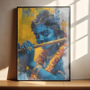 pittura con spatola di sri krishna, carta da parati krishna, poster di arte murale di lord krishna, divinità indù, divinità indiane, lord krishna, arte digitale su tela