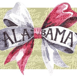 Alabama coquette bow png pour sublimation imprimable game day sport féminin ruban aquarelle clipart planificateur sticker cadeau pour elle 300 DPI
