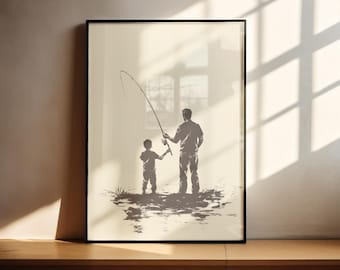 Vintage father and son Fishing decor wall art print, Nursery Wall Art Kids Sports Printable dad & son Nostalgic picture dad and son print