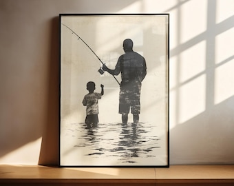 Vintage father and son Fishing decor wall art print, Nursery Wall Art Kids Sports Printable dad & son Nostalgic picture dad and son print