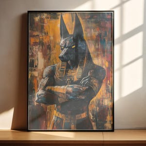 Anpu Anubis palette Knife painting anubis wall art poster gift for Egypt deity lover Anubis egyptian God of Death Afterlife mummification