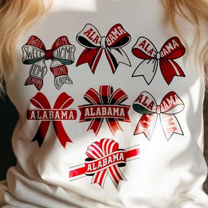 BUNDLE x7 Alabama coquette bow SVG pour sublimation imprimable game day sport féminin ruban aquarelle clipart planificateur sticker cadeau pour DTF