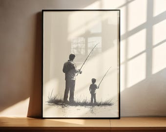 Vintage father and son Fishing decor wall art print, Nursery Wall Art Kids Sports Printable dad & son Nostalgic picture dad and son print