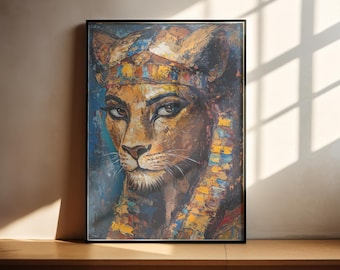 Sekhmet palette Knife painting wall art poster gift for Egyptian lover ancient Egypt warrior goddess of war healing medicine the Eye of Ra.
