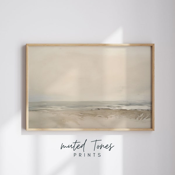 Sandy beach painting with cloudy overcast sky | clean lines and minimalist aesthetic | Natural tones natural colors beige tones