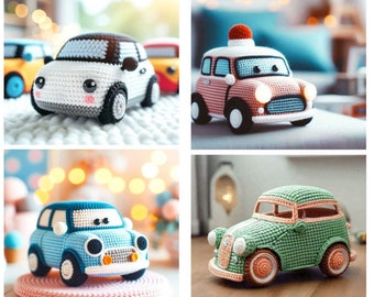 Modèle uniquement - jouet voiture nostalgie au crochet Pdf - modèle jouet voiture nostalgie PDF - jouet voiture rétro à tricoter Pdf - voiture vintage au crochet Pdf