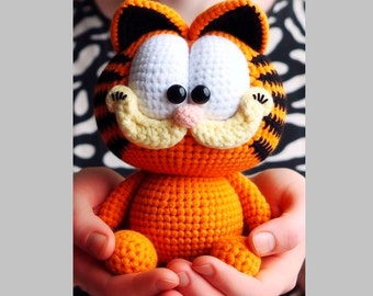 Modèle uniquement - jouet Garfield au crochet Pdf - modèle dessin animé chat jouet PDF - jouet chat rétro à tricoter Pdf - voiture vintage au crochet Pdf En+Fr+Es+Gr