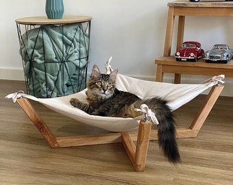 Katzenhängematte, Katzensitz, Katzenkorb, Katzenbett, Katzenmöbel, handgefertigtes Holzbett, Designer-Katzenzubehör