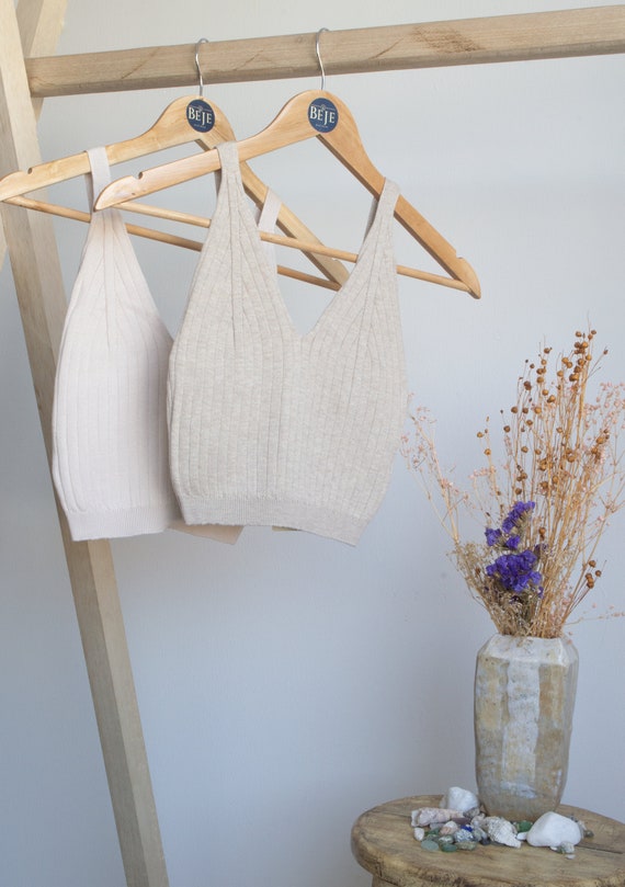 Organic Cotton Ribbed Knit Crop Cami Top - Beje Wear