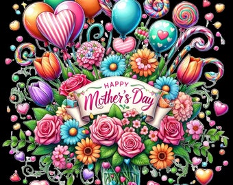 20 Mother's Day Design Sample Images Flowers for Tshirt and Sweatshirt Design Gift for Her Mothers Day Gift Images Download PNG Balloons