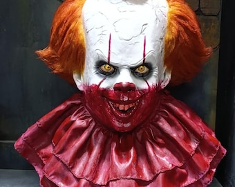 Realistic Evil Clown Latex Mask - Handmade Vintage Horror Circus Mask - Scary Orange Hair Creature - Inspired Halloween Cosplay Mask