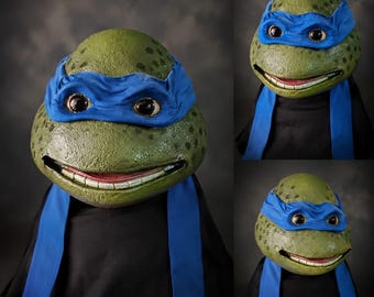 Custom Mutant Turtle Cosplay Mask with Interchangeable Bandana, Handcrafted Reptile Creature Head Prop, Choose Your Color Collectible